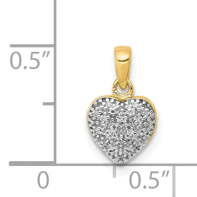 14k Yellow Gold, White Rhodium Open Back Polished Finish 0.048-CT Diamond Heart Shape Design Charm Pendant