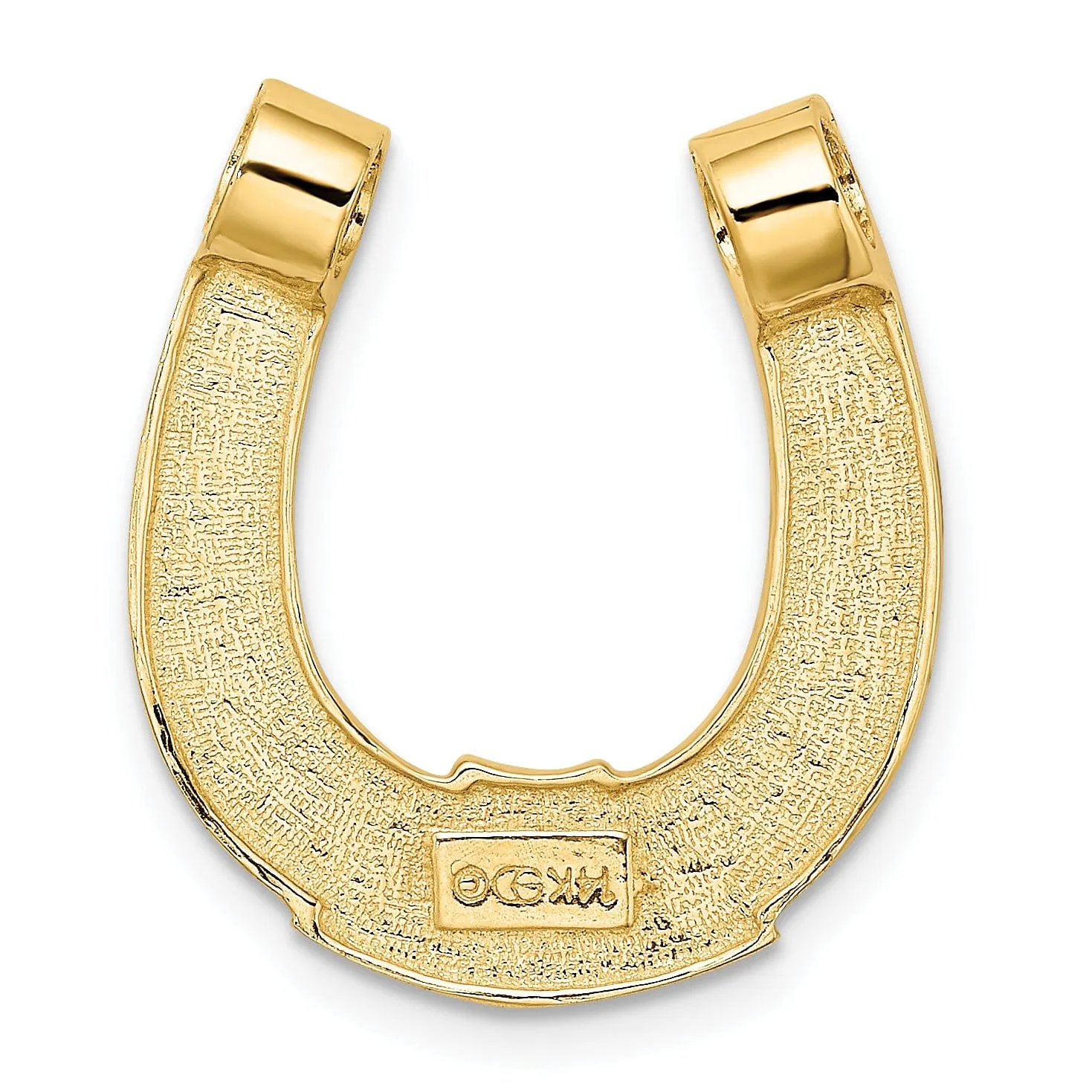 14k Yellow Gold White Rhodium Textured Polished Finish Horseshoe Chain Slide Charm Pendant will not fit omega chain