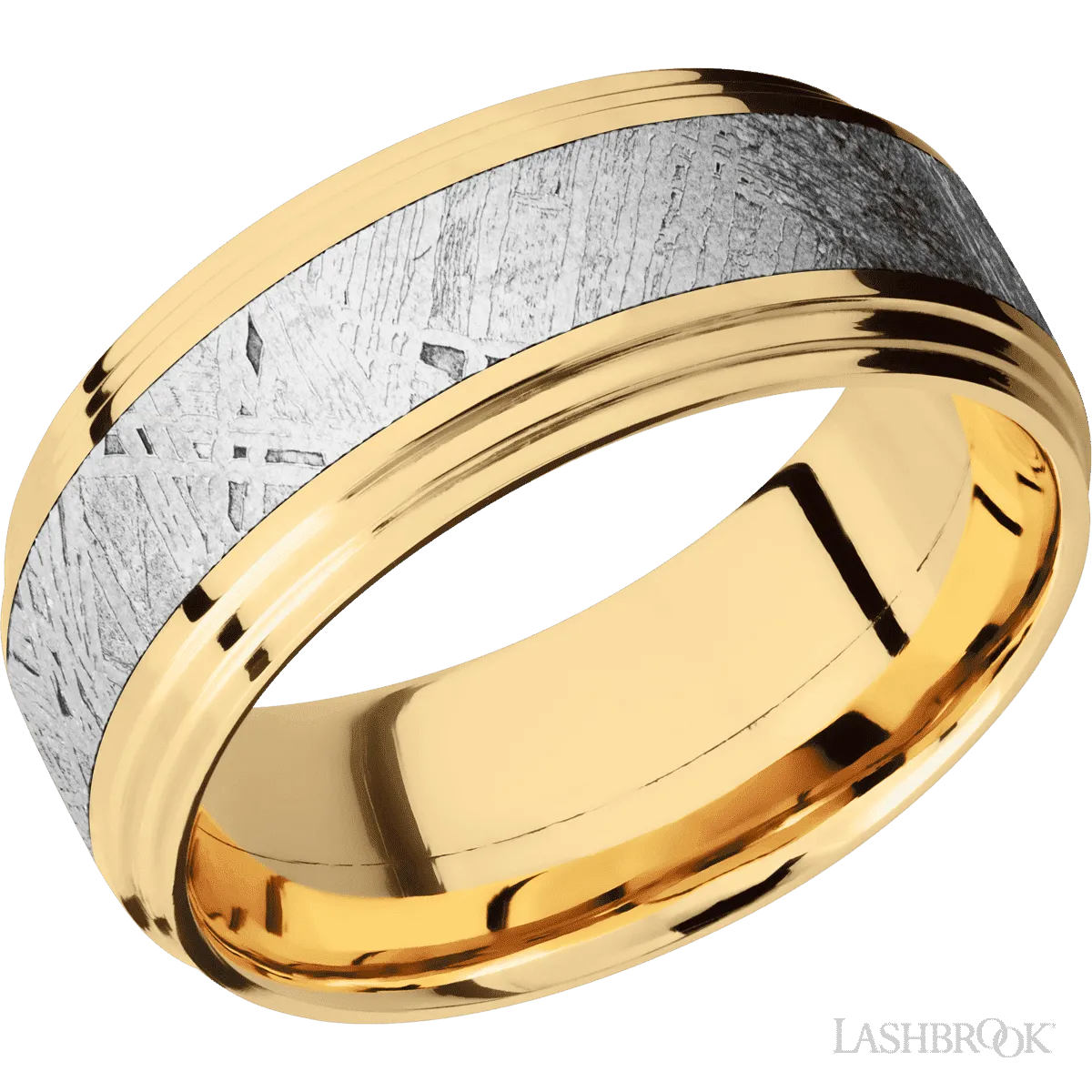 14K Yellow Gold with Polish Finish and Meteorite Inlay - 9MM