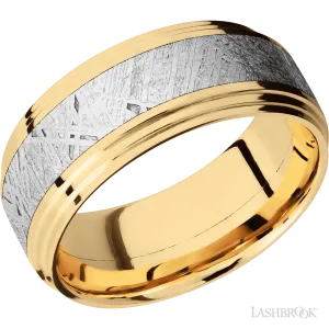 14K Yellow Gold with Polish Finish and Meteorite Inlay - 9MM