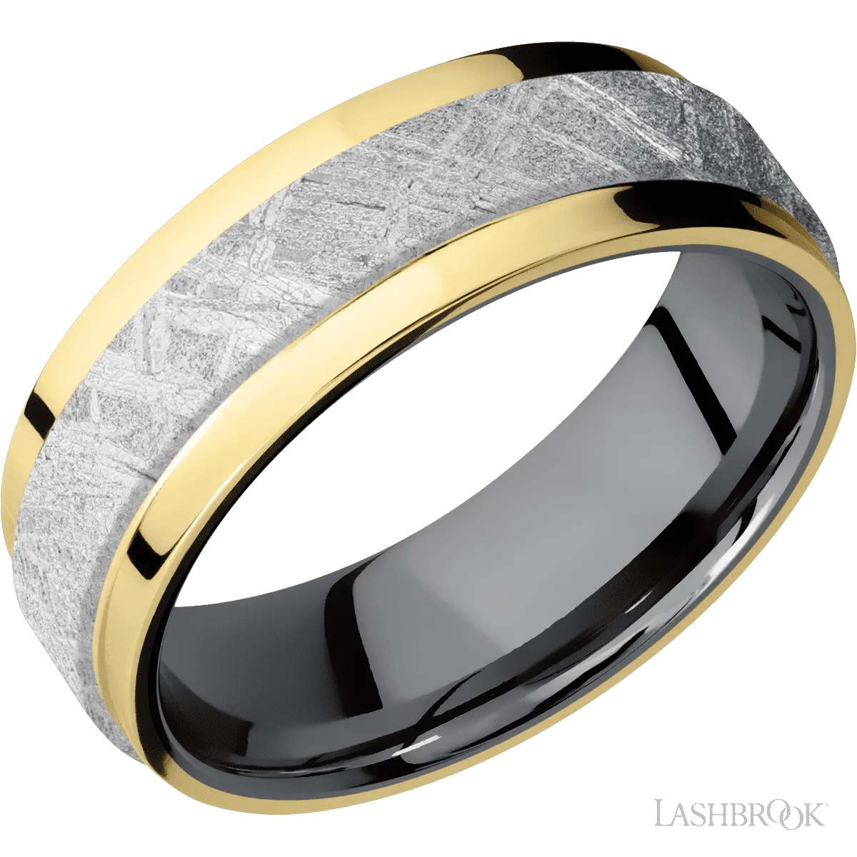 14K Yellow Gold with Polish Finish and Meteorite Inlay and Tantalum - 7MM