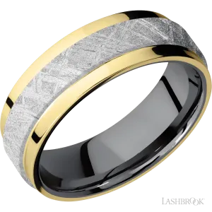 14K Yellow Gold with Polish Finish and Meteorite Inlay and Tantalum - 7MM