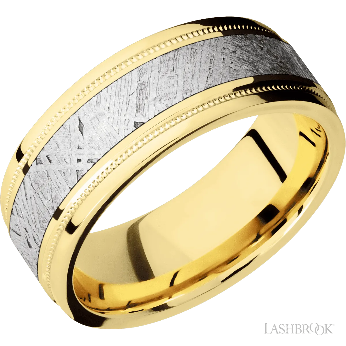 14K Yellow Gold with Polish, Polish Finish and Meteorite Inlay - 8MM