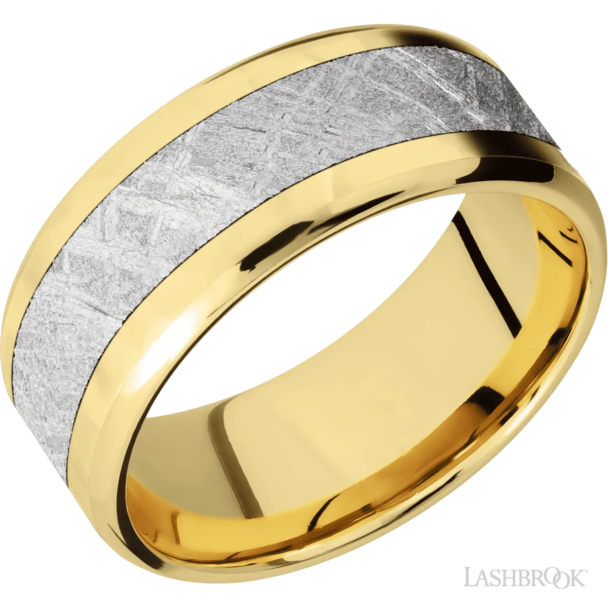 14K Yellow Gold with Rockpolish , Rockpolish Finish and Meteorite Inlay - 9MM