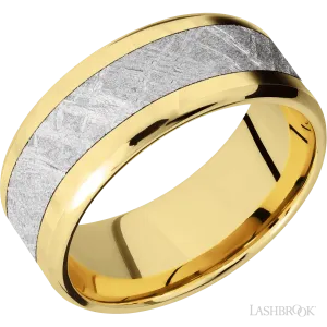 14K Yellow Gold with Rockpolish , Rockpolish Finish and Meteorite Inlay - 9MM