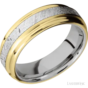 14K Yellow Gold with Satin , Polish Finish and Meteorite Inlay and 14K White Gold - 7MM