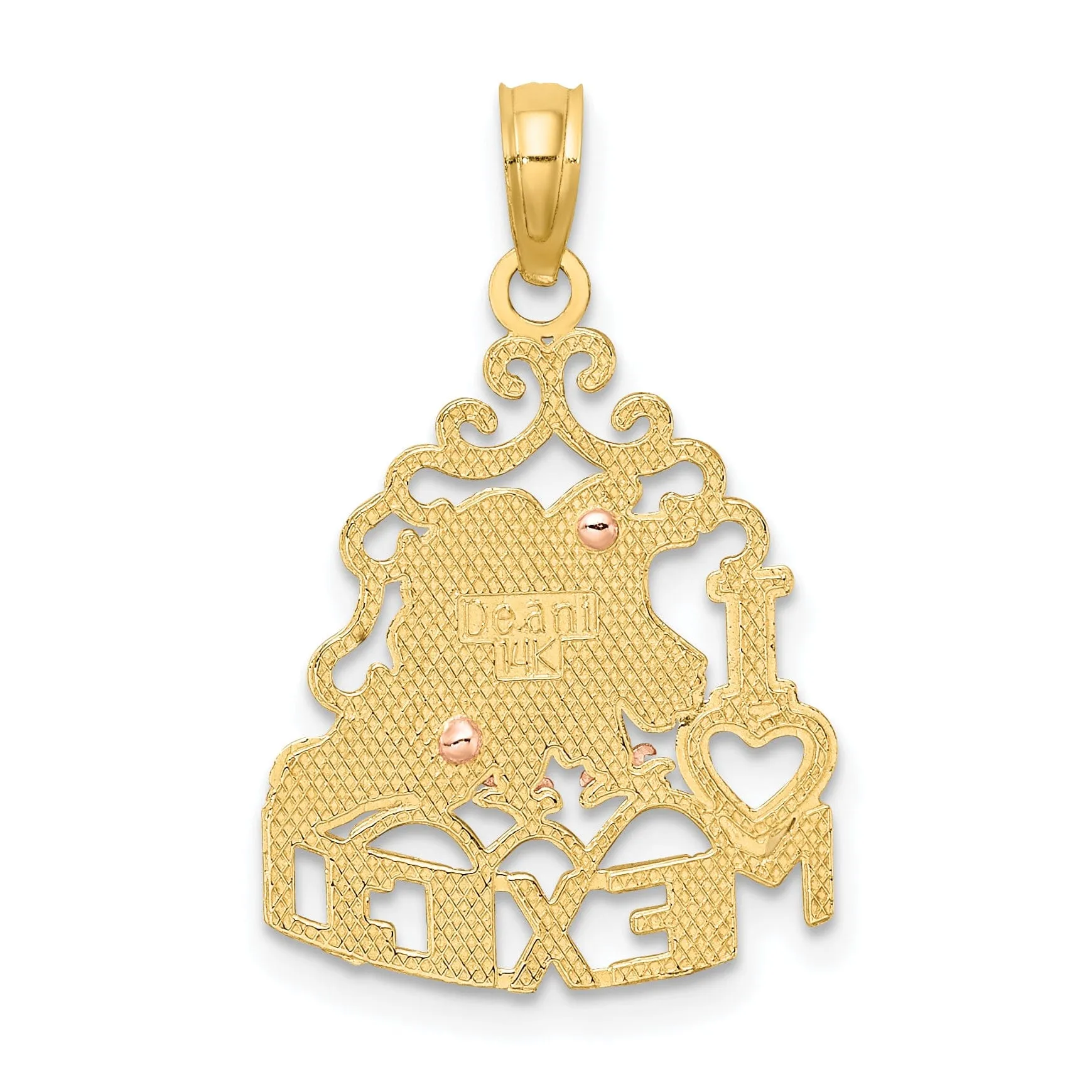 14k Yellow, Rose Gold Polished Textured Finish I HEART MEXICO  with Eagle Design Charm Pendant