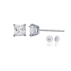 14KT White Gold 6MM Princess Cut Cubic Zirconia Stud Earrings