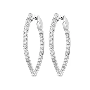 14KT White Gold & Diamond Classic Book Hoop Fashion Earrings  - 1-1/2 ctw