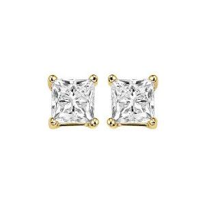 14KT Yellow Gold & Diamond Pricess Cut Stud Earrings  - 1-1/2 ctw