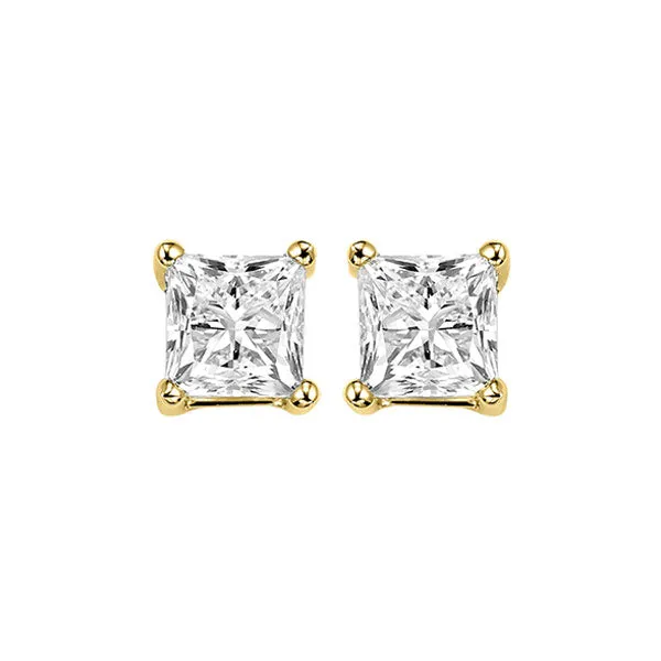 14KT Yellow Gold & Diamond Pricess Cut Stud Earrings  - 1-1/2 ctw