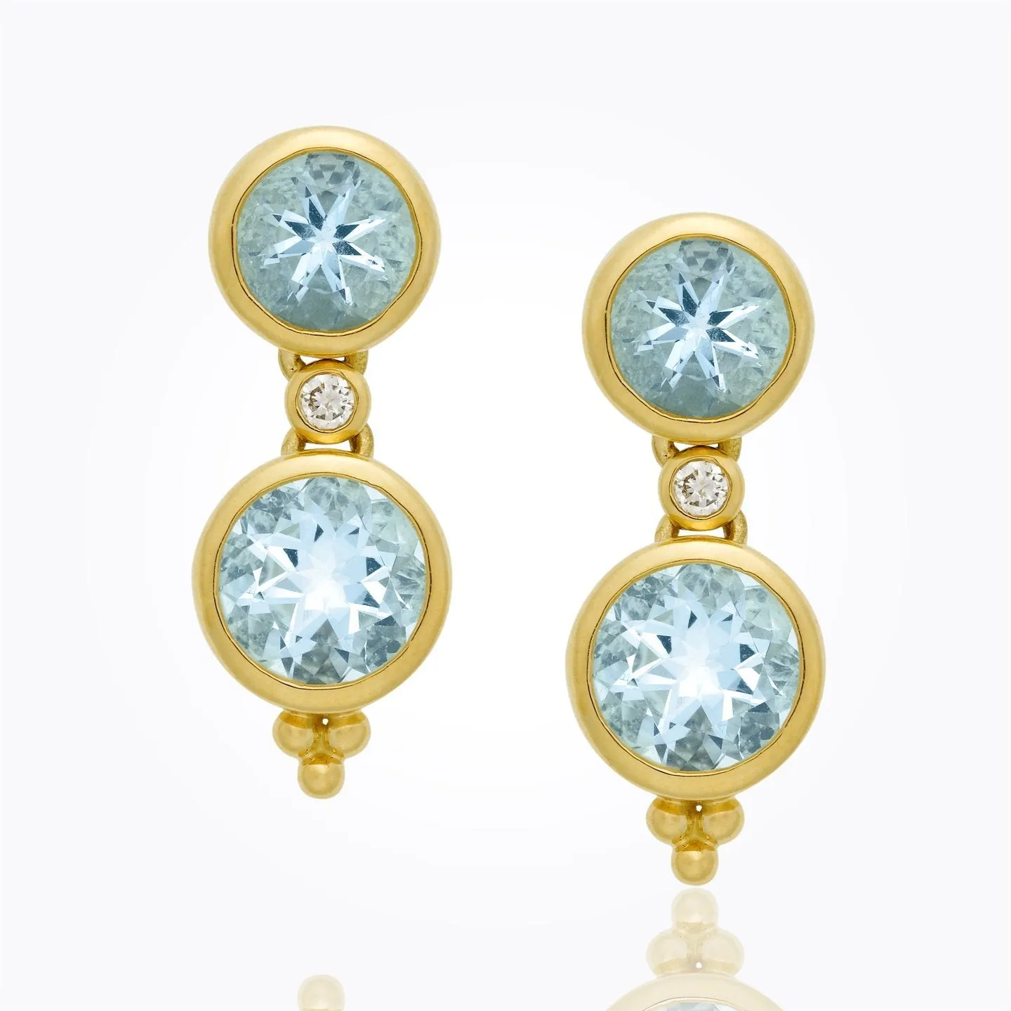 18K Double Drop Earrings with faceted aquamarine and diamond