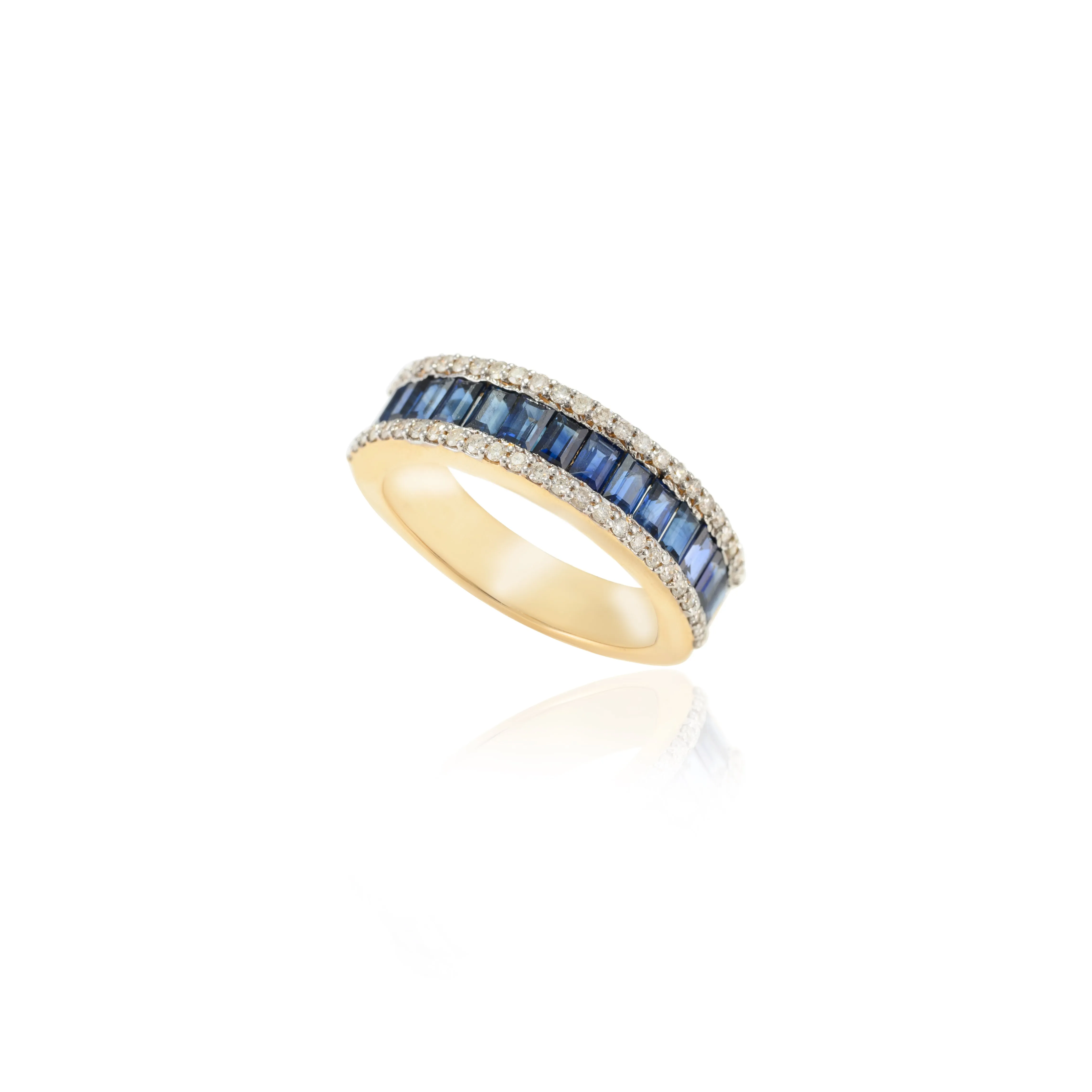 18K Gold Blue Sapphire Diamond Stacking Ring