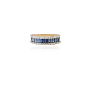 18K Gold Blue Sapphire Diamond Stacking Ring