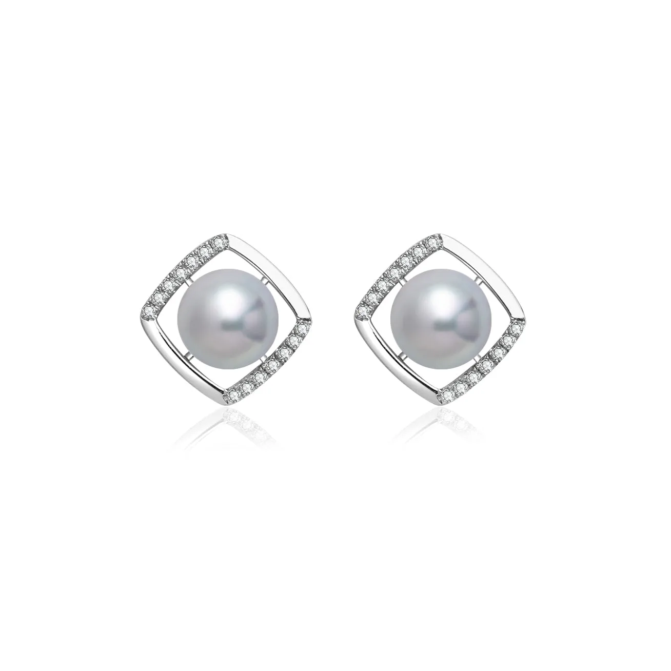 18K Gold Diamond Silver Blue Akoya Pearl Earrings KE00126