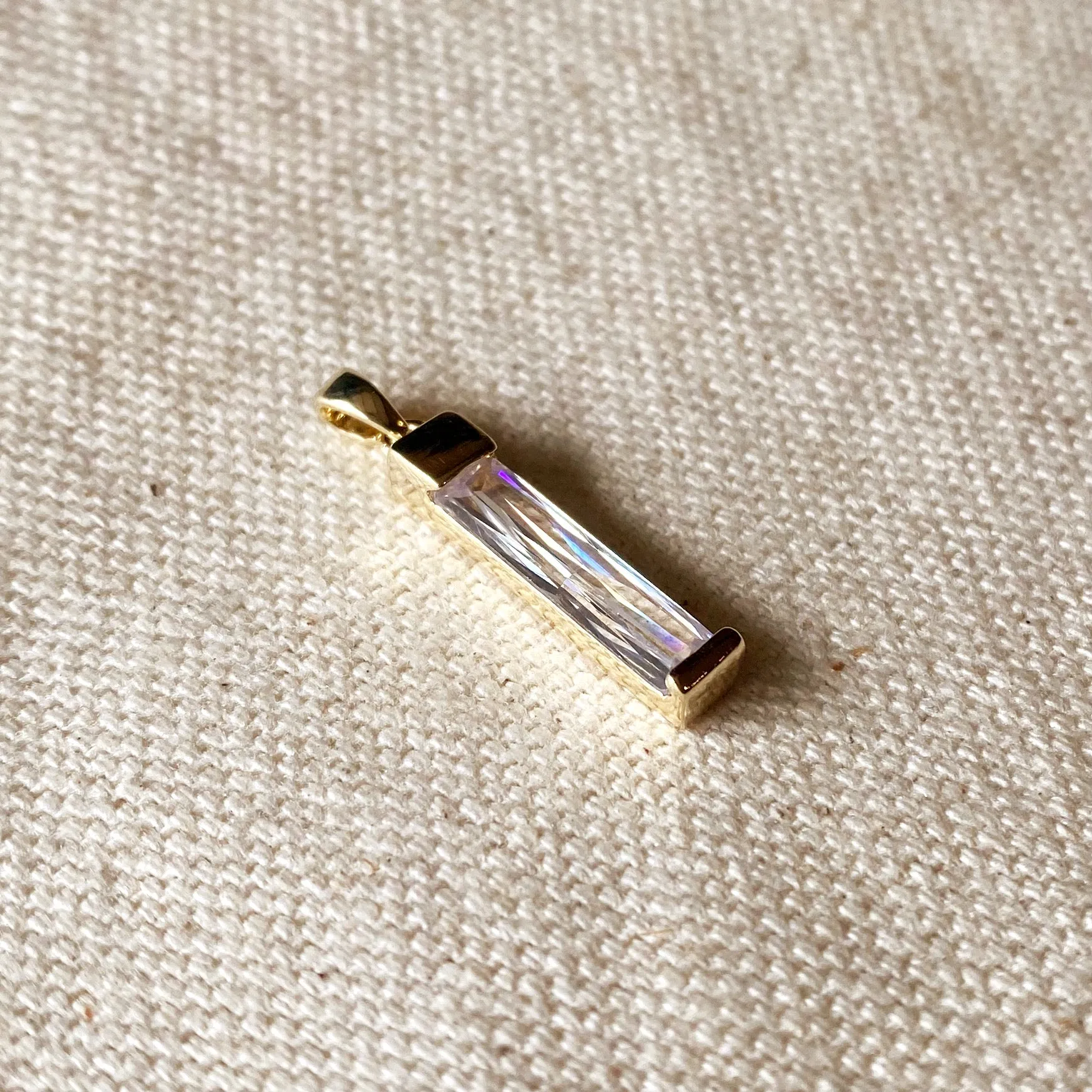 18k Gold Filled Long Crystal Baguette Charm