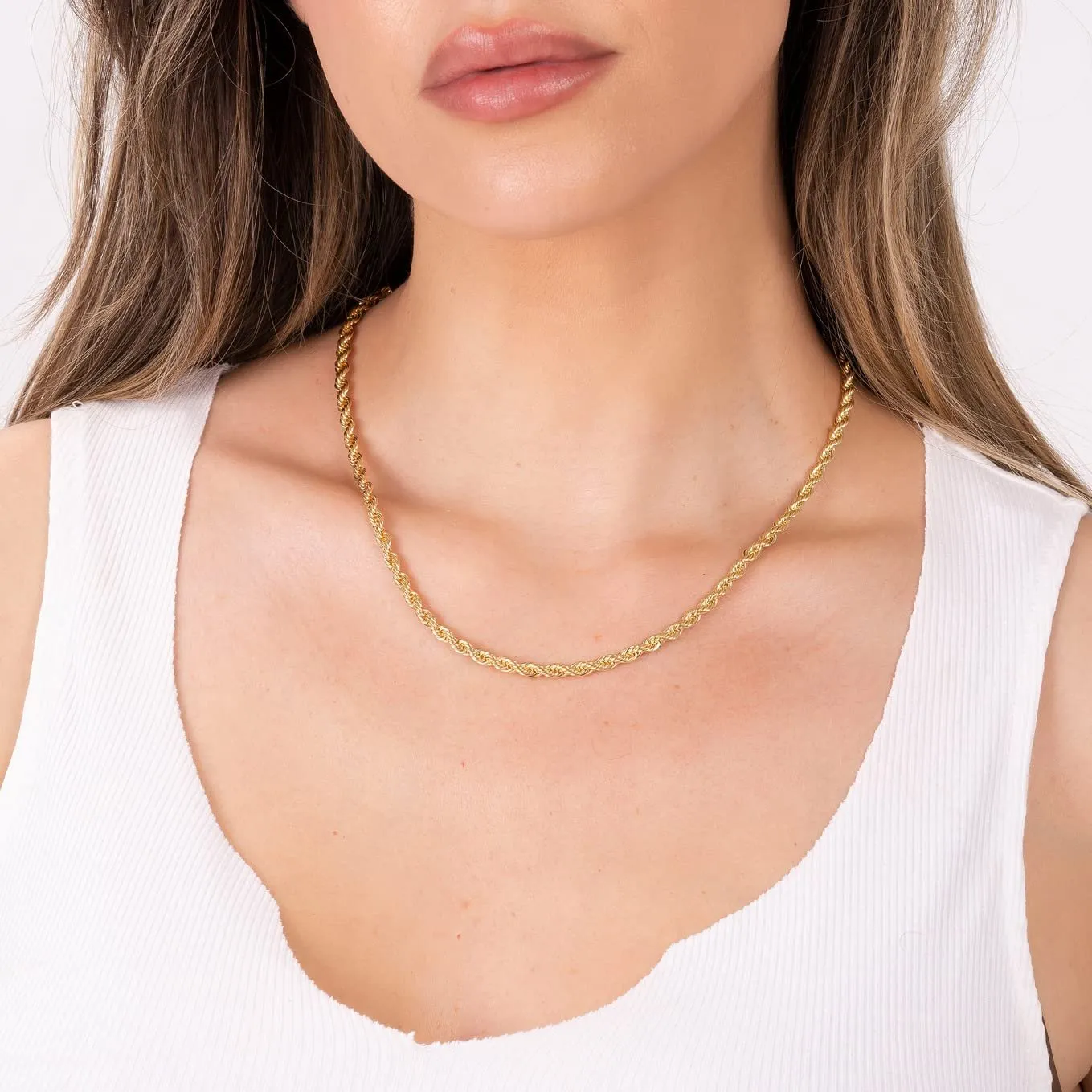 18k Gold Plated Rope Chain Necklace (available in multiple options)