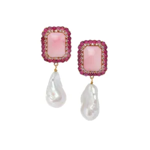 18k Gold Vermeil Pink Opal & Baroque Pearl Earrings: The Victoria