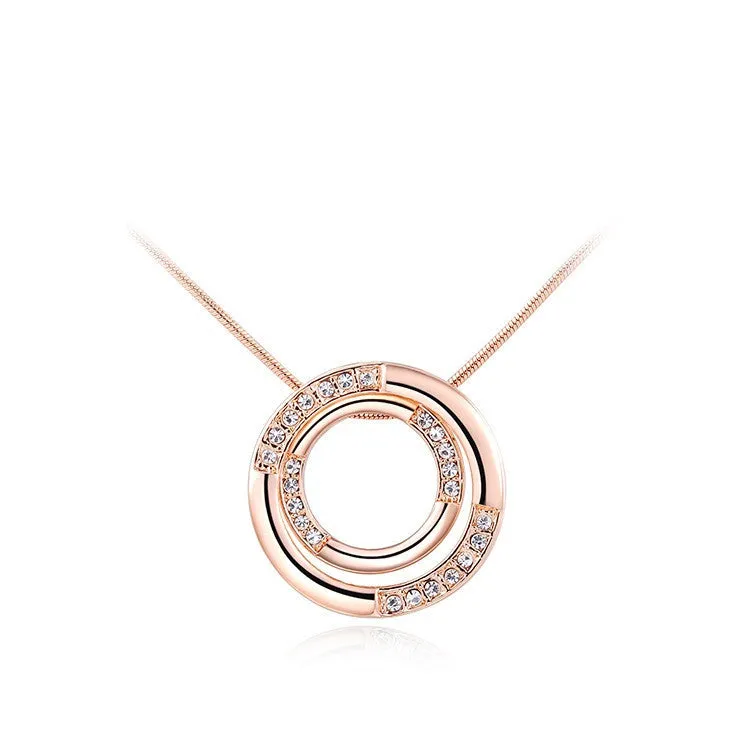 18K Rose Gold Plated Austrian Crystal Round Pendant Necklace Jewelry for women