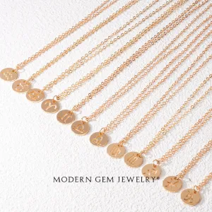 18K Solid Gold Zodiac Necklace Holo Design