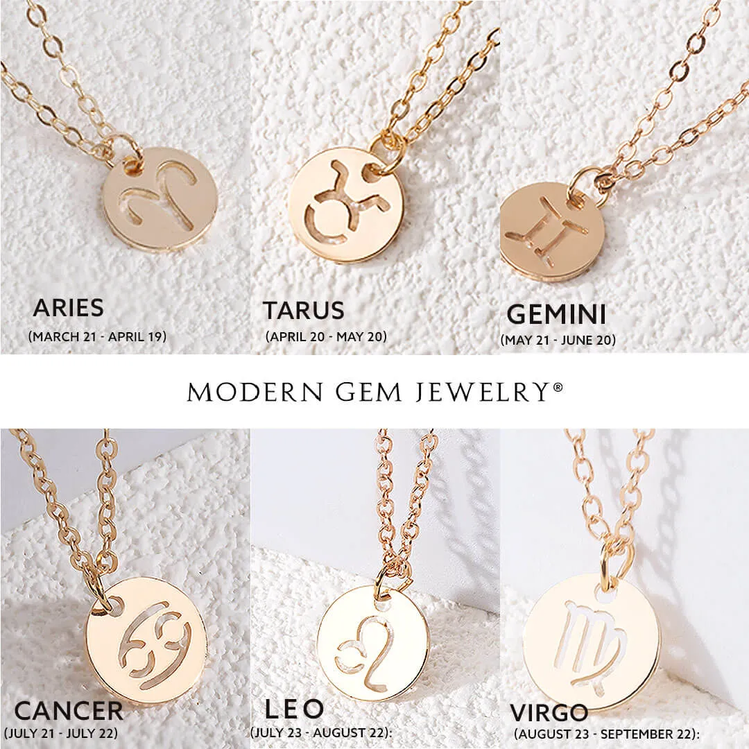 18K Solid Gold Zodiac Necklace Holo Design