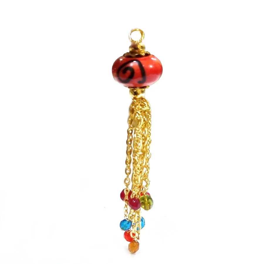 2 Pcs, Red with gold chain tassel new trend Pendants, just add chain or cords to finish your jewelry