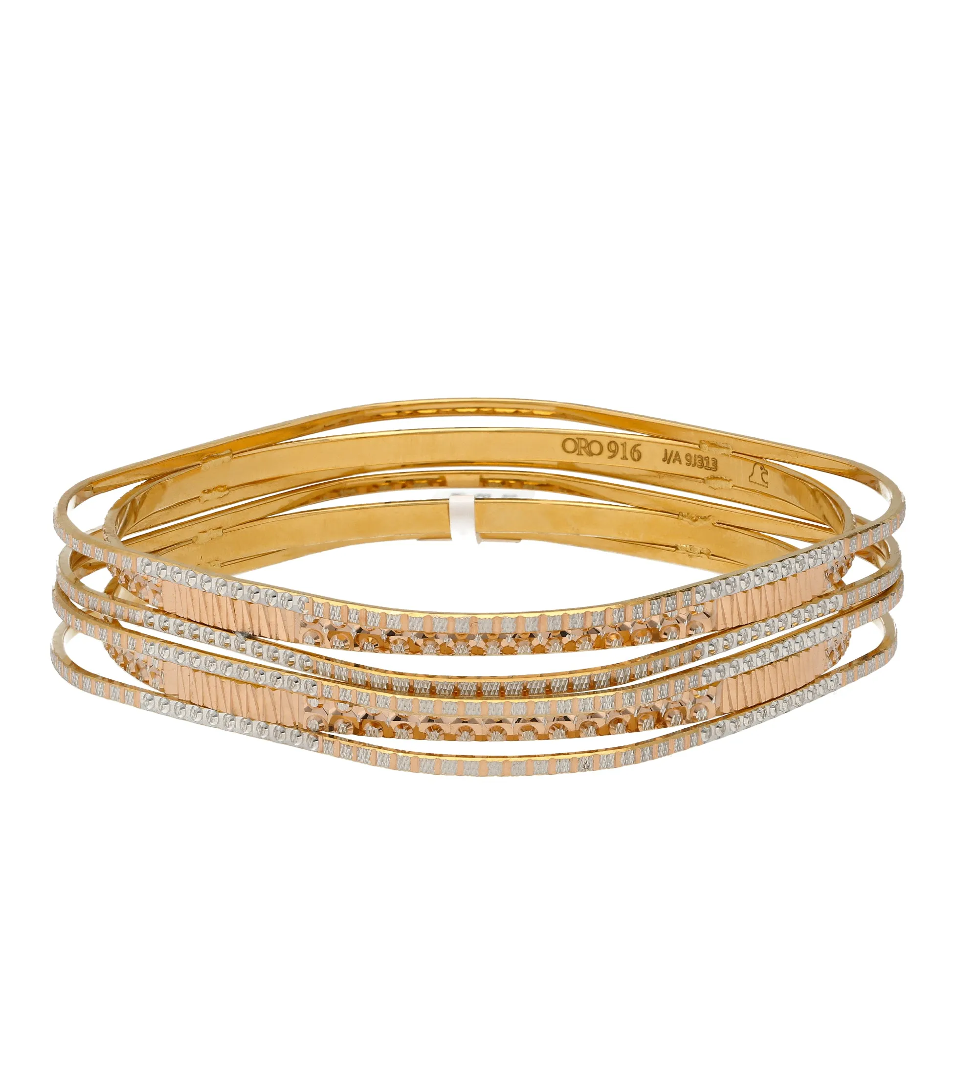 22K Multi-Tone Gold Layered Bangle Set (50.4gm)