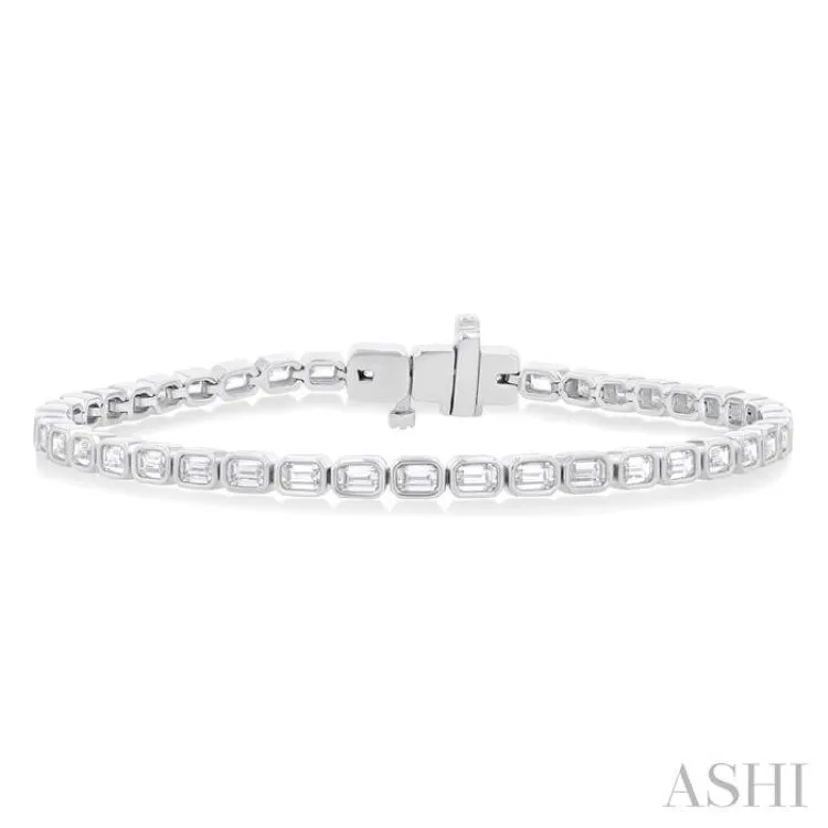 4 3/4 Ctw East-West Bezel Set Emerald Cut Diamond Tennis Bracelet in 14K White Gold