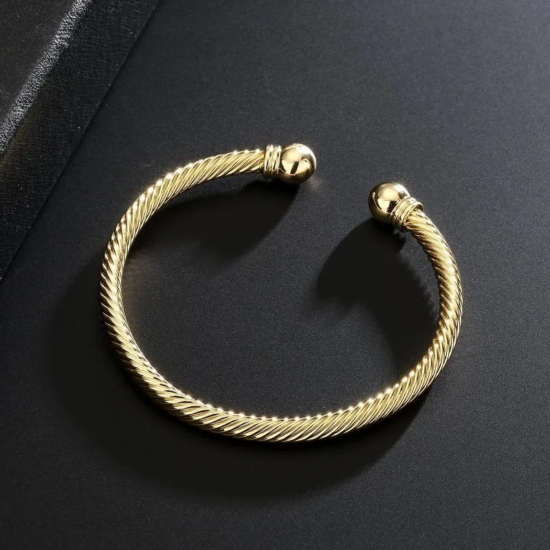 4mm Gold Twisted Torque Adjustable Bangle