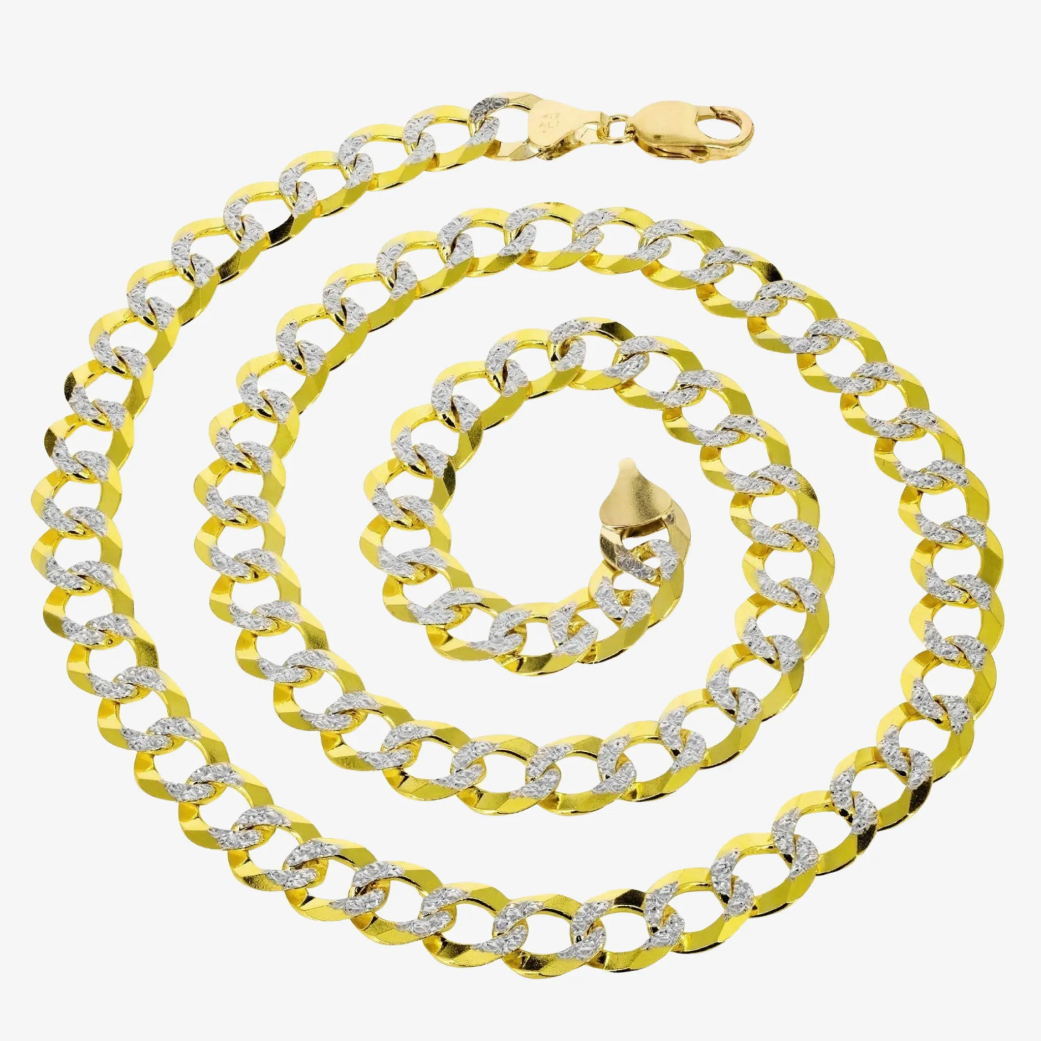 7mm - 13mm Pavé Curb Link Chain - Solid Yellow Gold