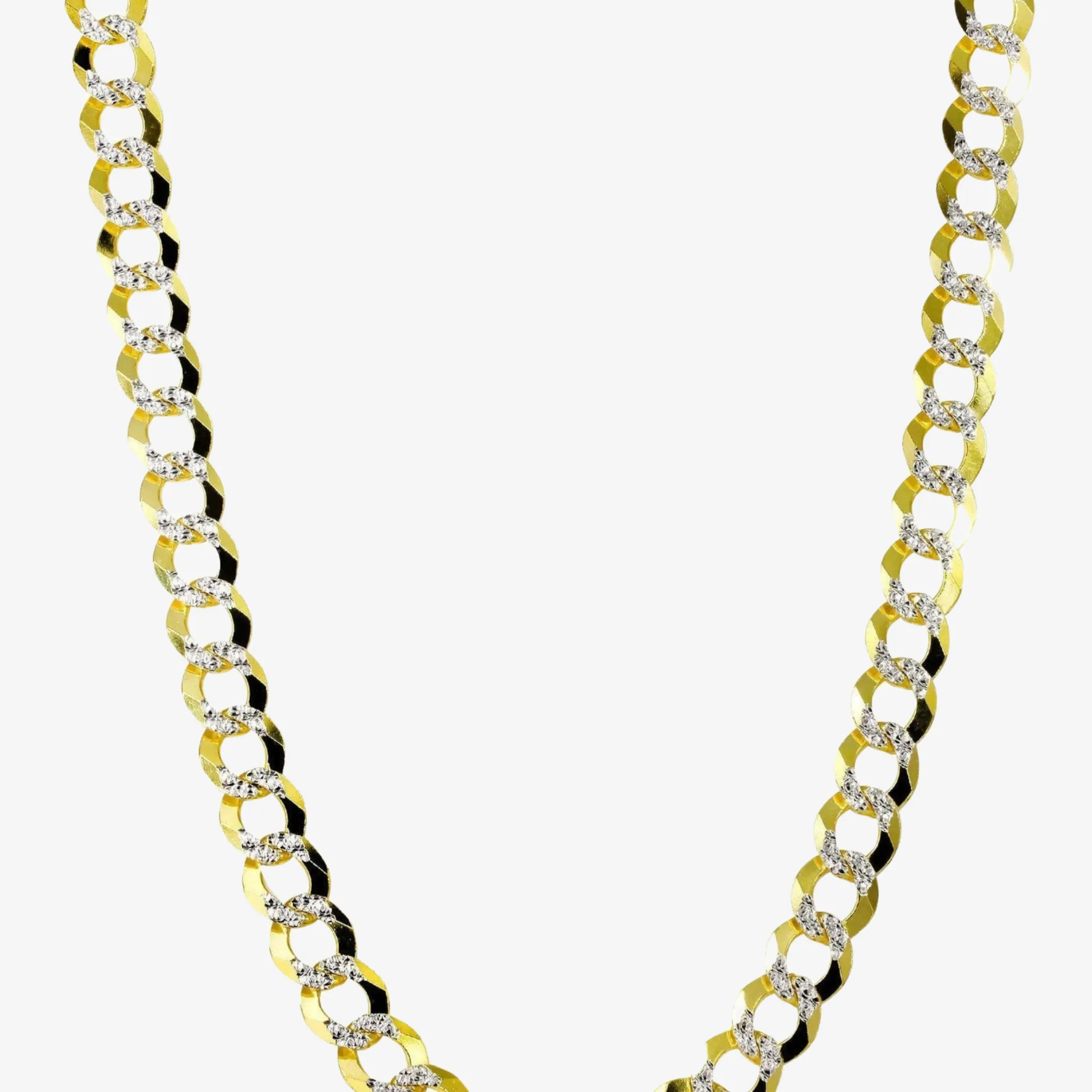 7mm - 13mm Pavé Curb Link Chain - Solid Yellow Gold