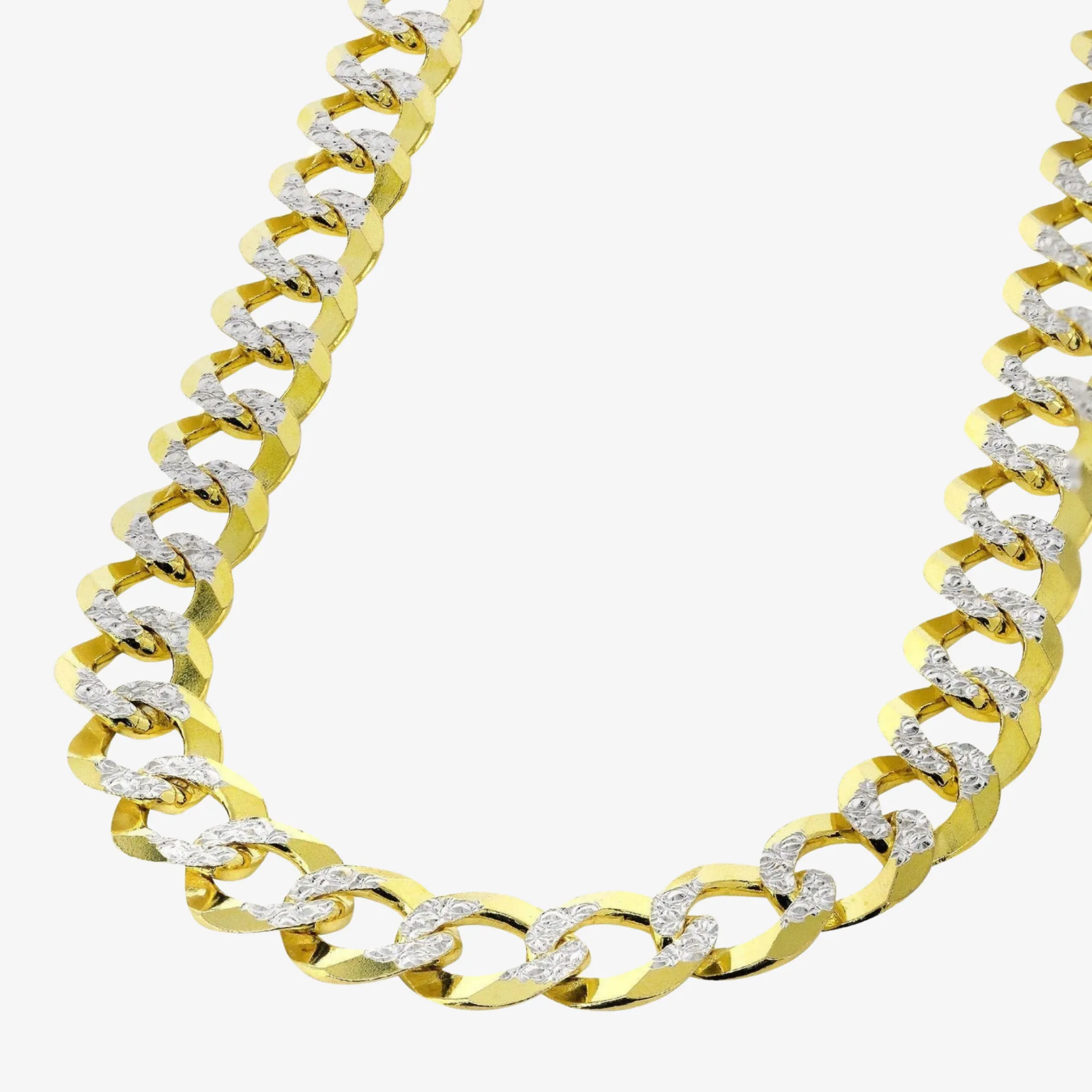 7mm - 13mm Pavé Curb Link Chain - Solid Yellow Gold