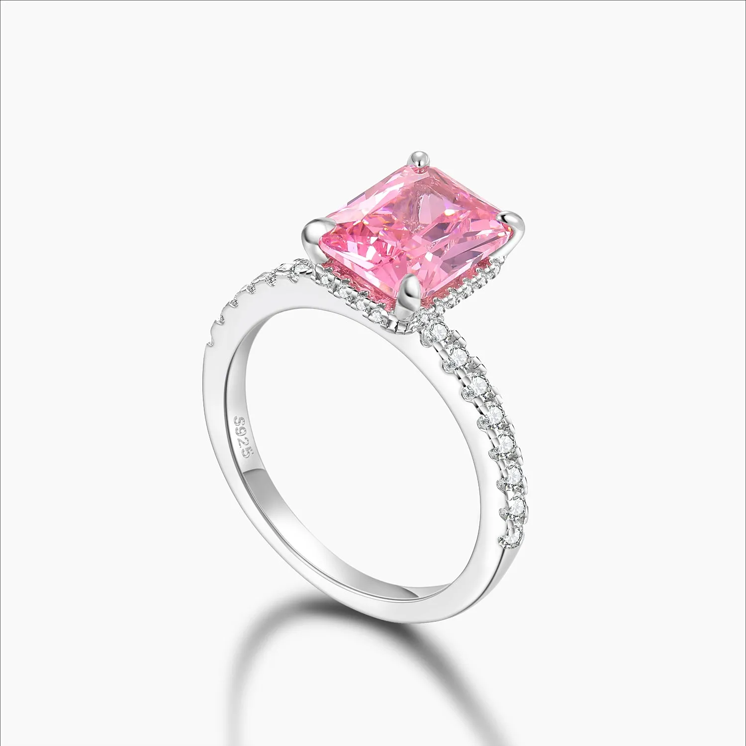 925 Sterling Silver Radiant Pink Cubic Zirconia Ring