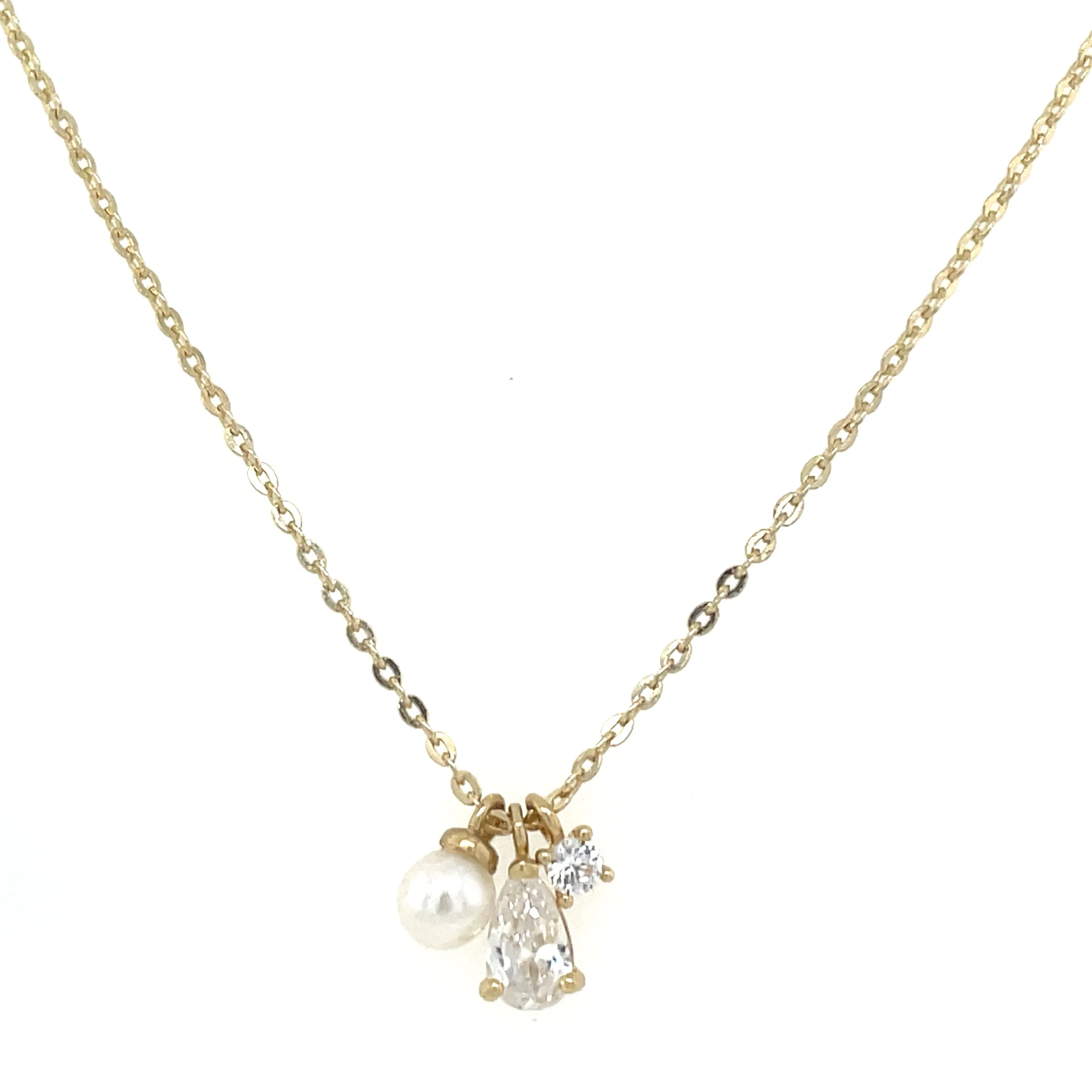 9ct Yellow Gold Multi Cz & Pearl Pendant