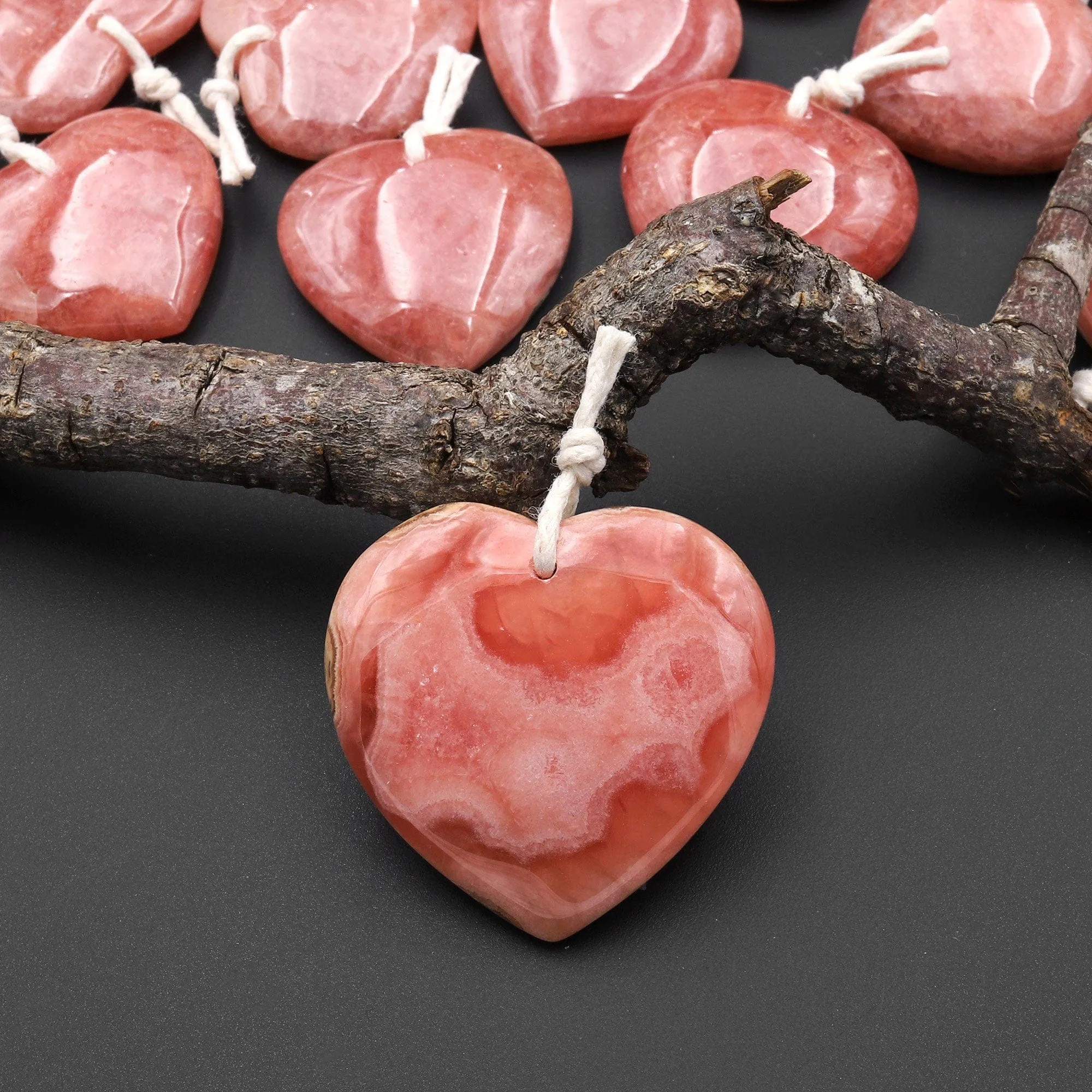 AAA Gemmy Natural Red Rhodochrosite Heart Gemstone Pendant