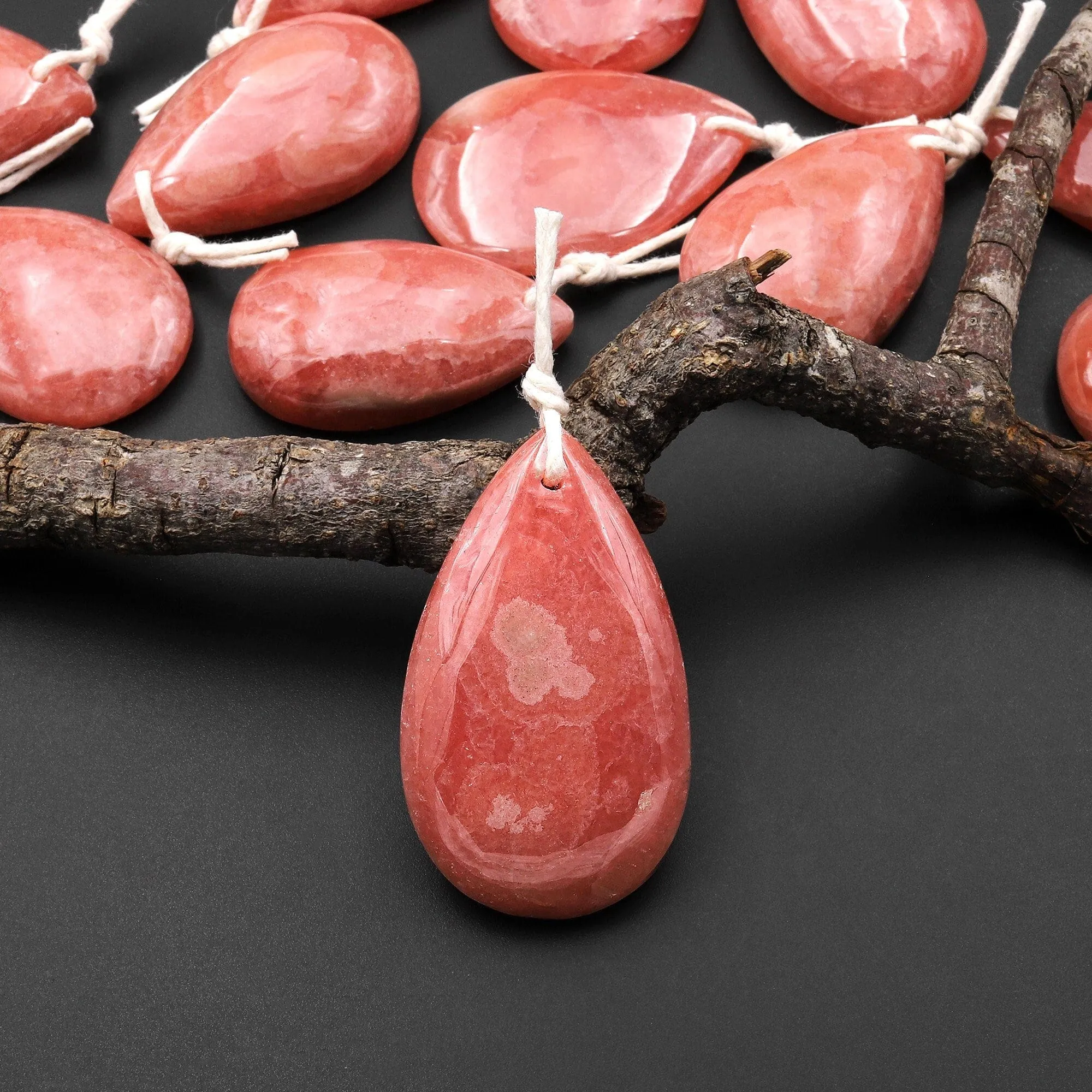 AAA Gemmy Natural Red Rhodochrosite Teardrop Gemstone Pendant from Argentina A2