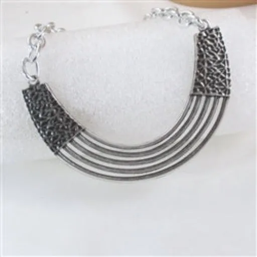 Affordable Antique Silver Bib Necklace with Large Unique Focus