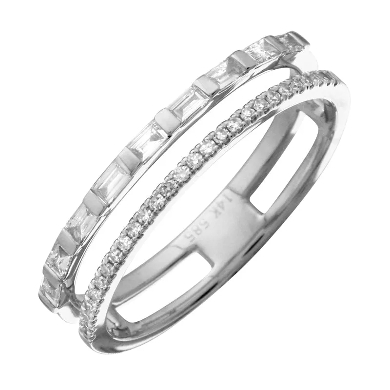 Aligned 2-Row Diamond and Baguette Stacking Bands