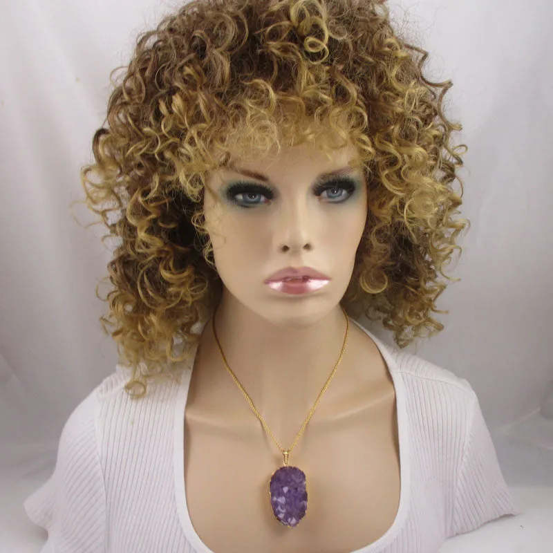 Amethyst Druzy Crystal Quartz Pendant On Gold Chain Necklace