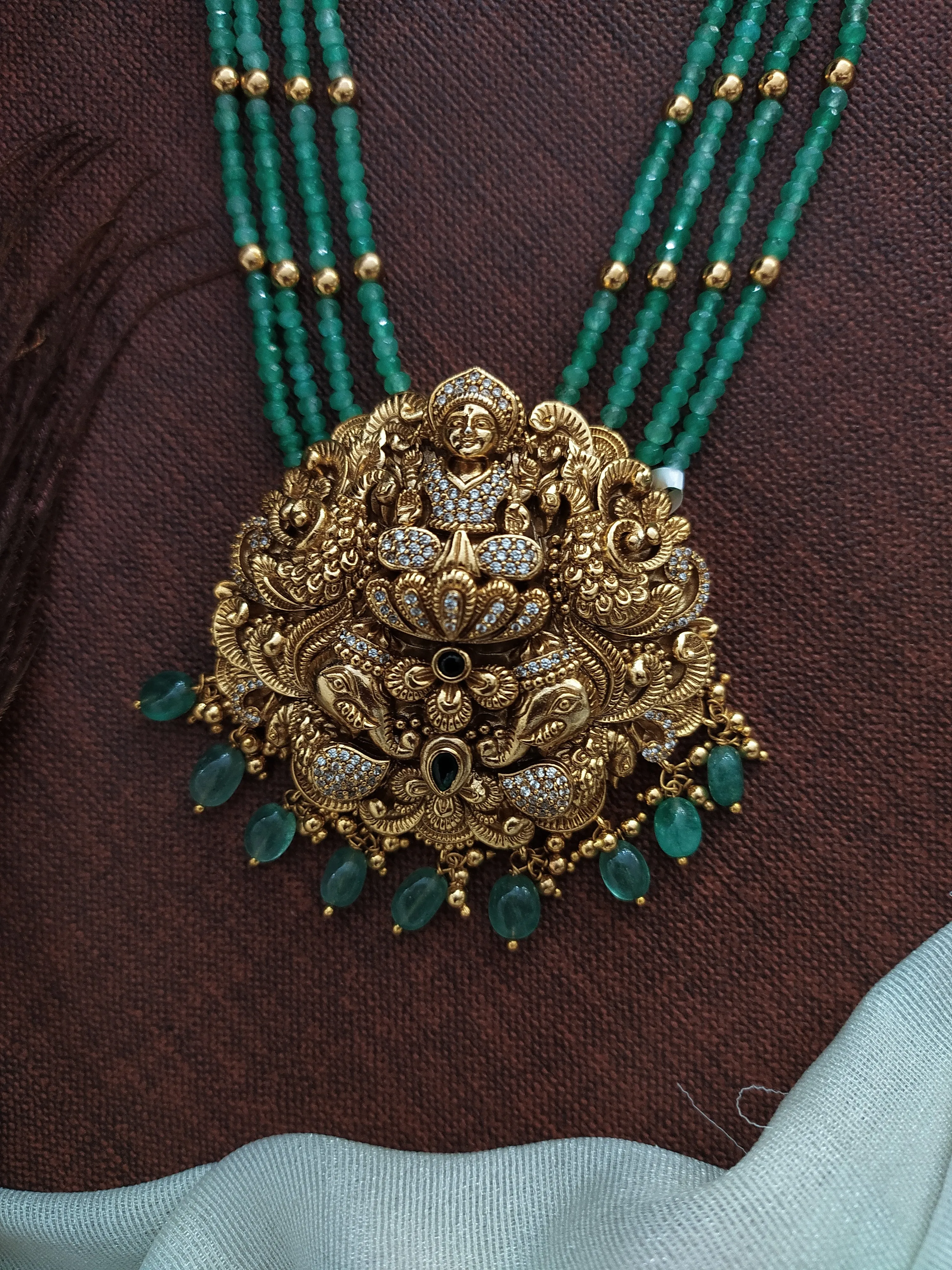 Antique Nakshi Customised Mala Set Featuring Lakshmi Pendants with Zircon Jhumki