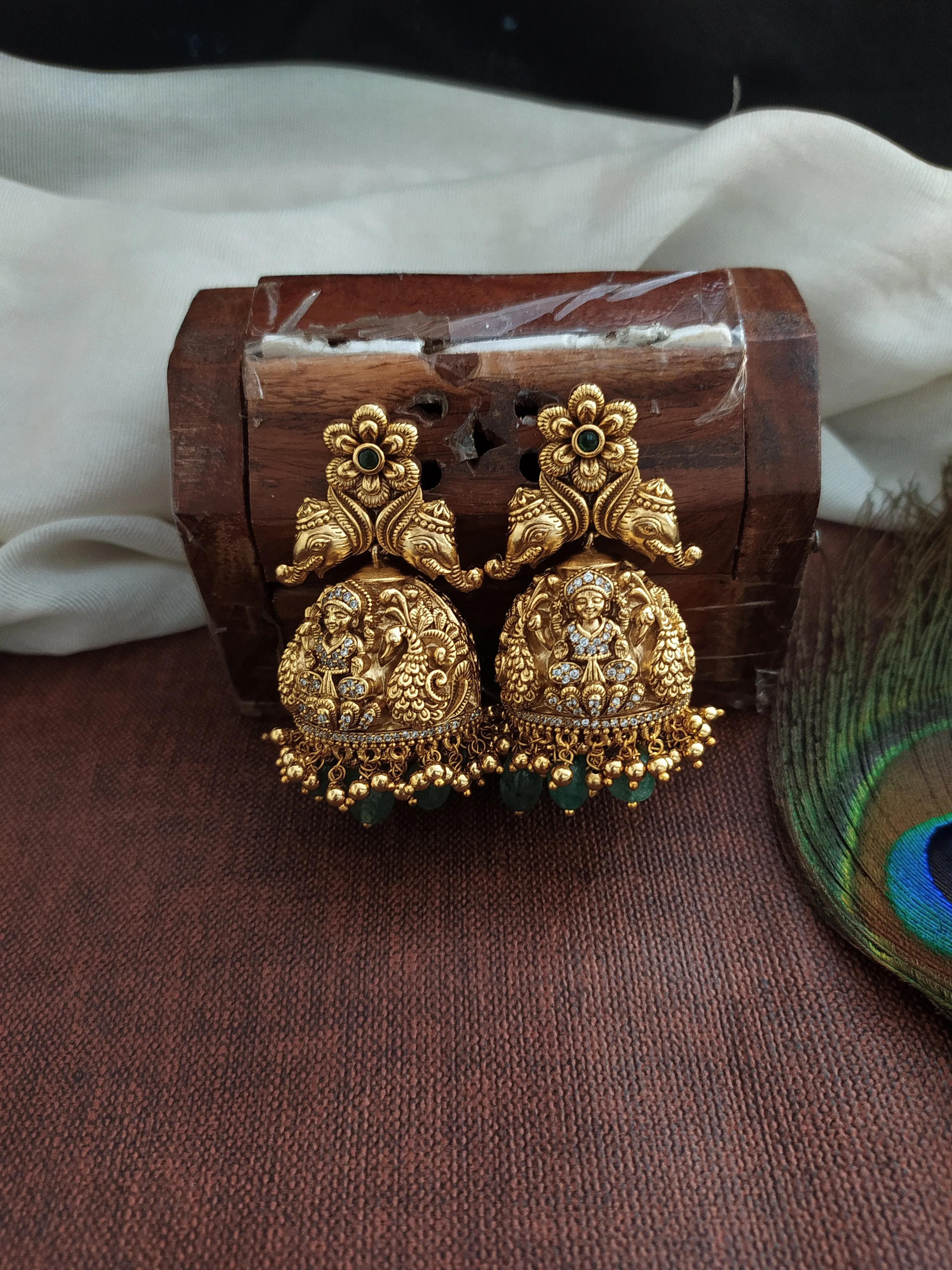 Antique Nakshi Customised Mala Set Featuring Lakshmi Pendants with Zircon Jhumki