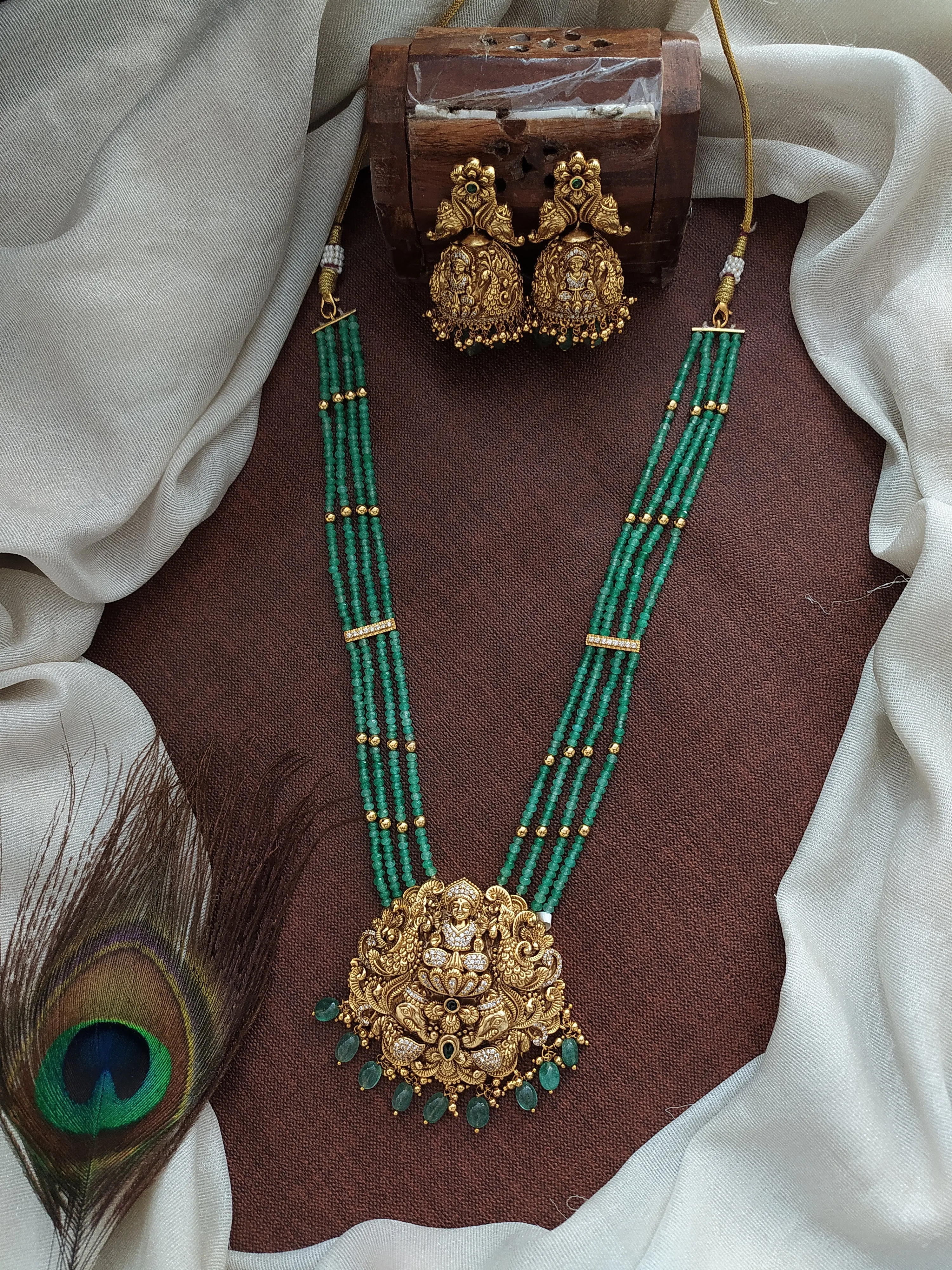 Antique Nakshi Customised Mala Set Featuring Lakshmi Pendants with Zircon Jhumki