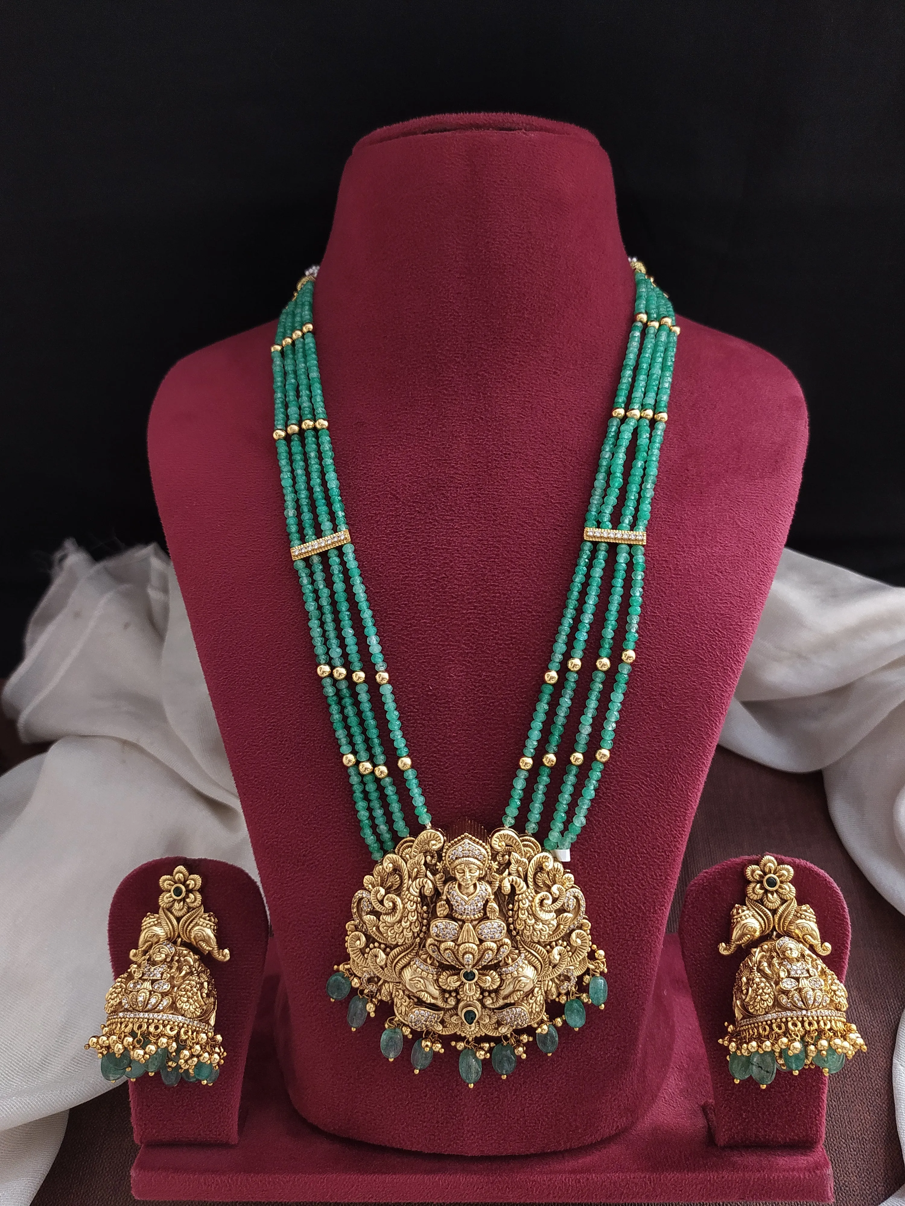 Antique Nakshi Customised Mala Set Featuring Lakshmi Pendants with Zircon Jhumki