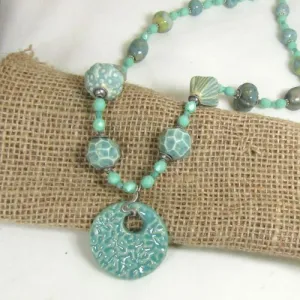 Aqua Handmade Artisan Necklace with Swazi Pendant