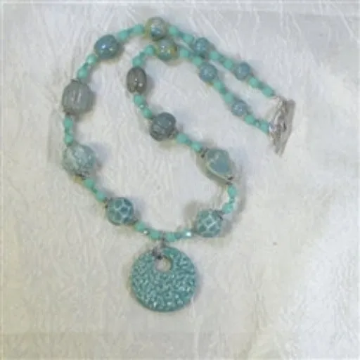 Aqua Handmade Artisan Necklace with Swazi Pendant