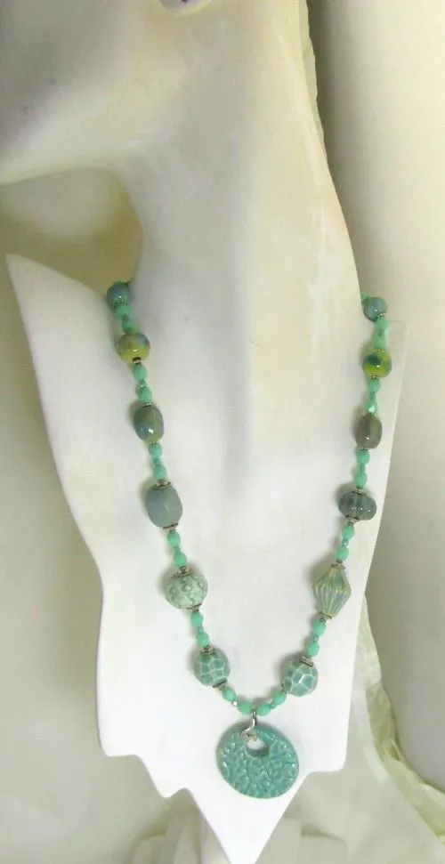 Aqua Handmade Artisan Necklace with Swazi Pendant