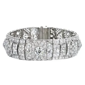 Art Deco 21.6 Carat Total Weight Old European Diamond Bracelet in Platinum