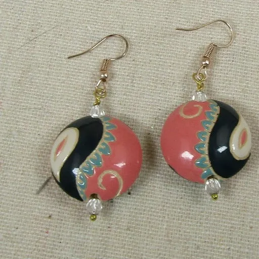 Artisan Handmade Hot Pink & Black Paisley Earrings