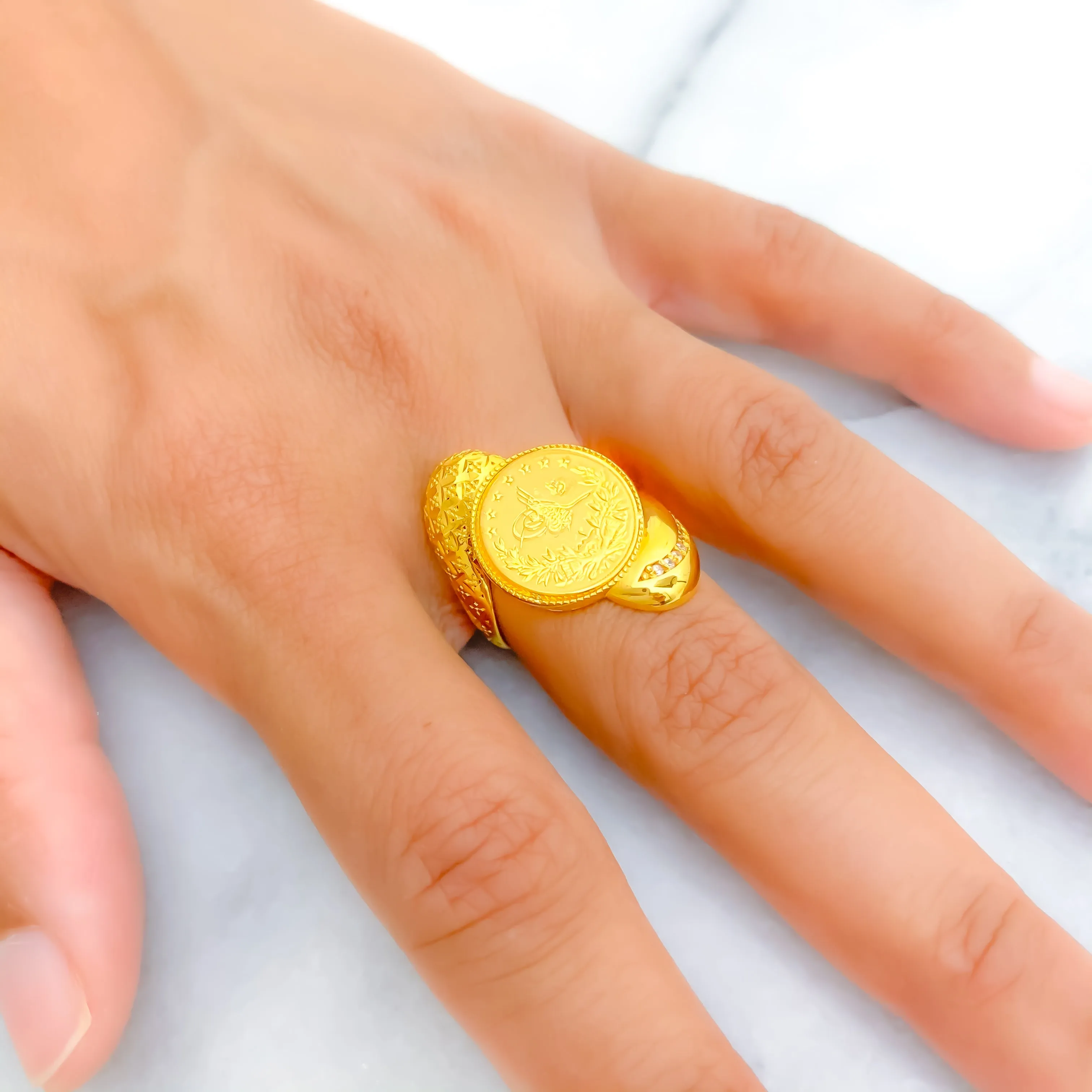 Artistic 21k Gold Coin Ring