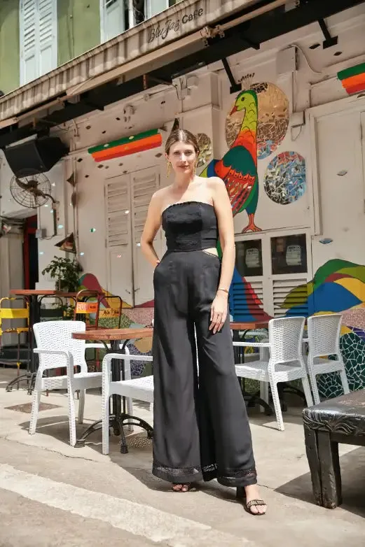 Black Smocked Cut-Out Jumpsuit